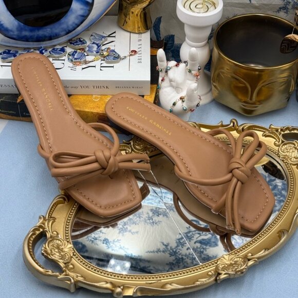 🆕 LOEFFLER RANDALL 🧿 NWOB Hadley Leather Bow Flat Sandals, Dune - Sz 6.5 B - Picture 8 of 14